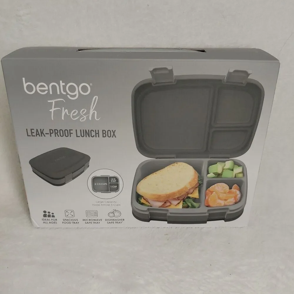NEW Bentgo Fresh Leak-Proof Bento Lunch Box Charcoal Gray 3/4 Compartments NIB